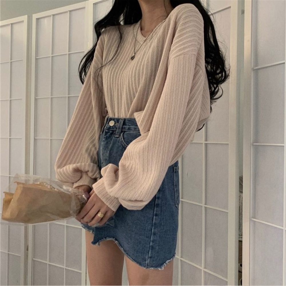 Rust Balloon Sleeve Crop Top - Picture 3 of 5